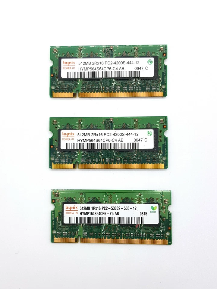 3 x 512MB Hynix Laptop RAM Memory MHz DDR2 SODIMM PC2-4200 PC2-5300 666 533MHz - Image 1 of 4