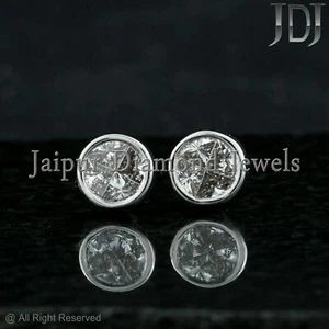 Natural Round Pie Cut Diamond 6MM Stud Earrings Solid 18k White Gold Jewelry NEW - Picture 1 of 7
