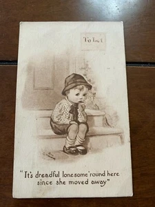 Vintage Artist Signed Postcard "It's dreadful Lonesome 'round here since she .. - Picture 1 of 4