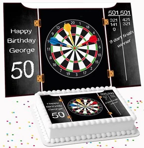 DARTS PERSONALISED BIRTHDAY PARTY EDIBLE ICING COSTCO CAKE TOPPER DT-01 - Picture 1 of 7