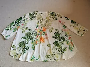 Top donna-ROSA + OLIVA-avorio/verde/arancio floreale seta tunica trasparente 3/4 slv-3X - Foto 1 di 4