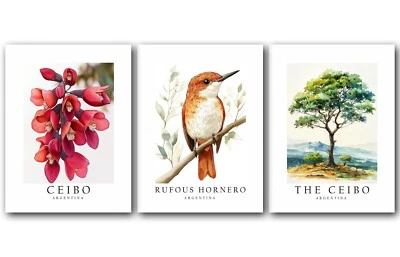 Argentina National Symbols, Set of 3 Poster Prints, Wall Home Décor, Unframed - Image 1 of 4