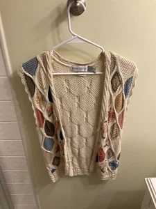 Robert Scott handgestrickte Leinenmischung Häkel Strickjacke Damen Gr. Medium beige - Bild 1 von 18