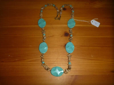 Howlith/Jaspis-Kette, türkisblau-beige, lang - Bild 1 von 2