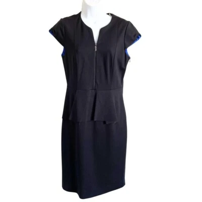 Elie Tahari Black Peplum Sheath Zip Neckline Career Dress Size 10 - Image 1 of 4