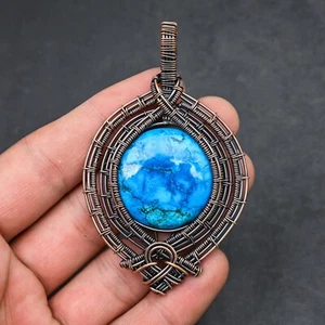 Colgante hecho a mano envuelto en alambre de cobre con piedras preciosas turquesa azul joyería regalo para - Imagen 1 de 4