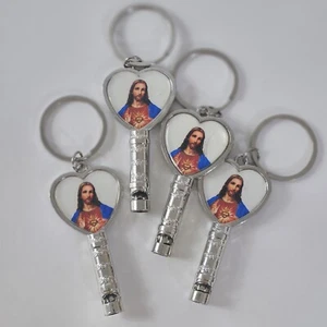 Menge 4 Jesus Pfeife Schlüsselanhänger Gott Schutz Silberfarben Schlüsselloch Religiös 4" Neu - Bild 1 von 17