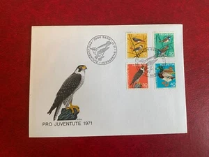 SWITZERLAND HELVETIA 1971 FDC BIRDS BLUETHROAT REDSTART FALCON MALLARD - Picture 1 of 1
