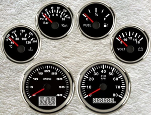 6 gauge set 40mph speedo tacho fuel water temperature volts oil pressure red led - Picture 1 of 7