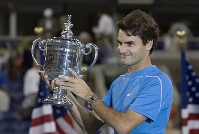 ● RARE RF FEDERER US OPEN 2006 TENNIS BLUE SHIRT NIKE SIZE MEN'S ADULT L ● - Image 1 of 4