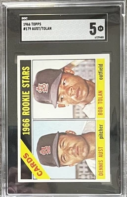 1966 年 Topps 棒球 #179 Dennis Aust Bob Tolan RC 新秀 SGC 等级板卡 — 第 1/2 张图片