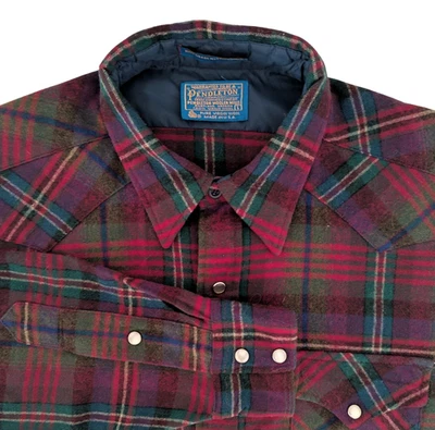 Pendleton High Grade Western Wear wool shirt L snaps plaid cowboy vintage retro - Image 1 of 4