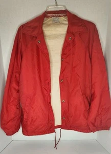 Vintage Red Sears Jacket Windbreaker Lined Nylon Coach Coat 70s 80s Snaps - Picture 1 of 7