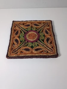 Vintage 70s Woven Wicker Raffia Trivet Hot Pad Ethnic Boho Kitchen Colorful A150 - Imagen 1 de 3
