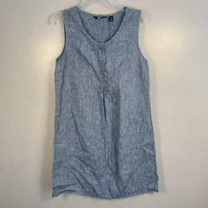 Vestido Lands’ End 100 % lino sin mangas línea A hasta la rodilla cambray S 6-8 azul - Imagen 1 de 12