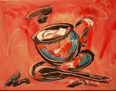 Pintura al óleo original abstracta moderna IMPRESIONISTA COFFEE TIME Foto 1 de 4