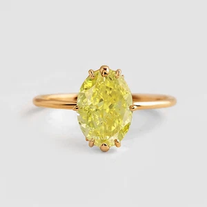 Fancy Intense Yellow 14K Yellow Gold Ring 2.15 Ct IGI Lab Grown Oval Cut Diamond - Picture 1 of 9