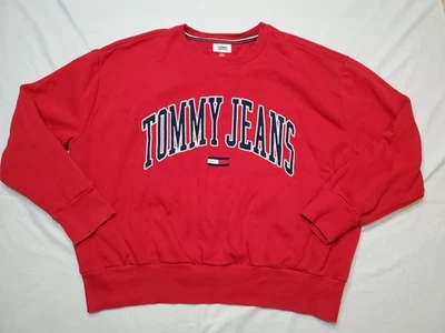 Tommy Jeans Sudadera Hombres XL Rojo Pullover Logo Bordado Años 90 Y2K Ropa Comercial Foto 1 de 4