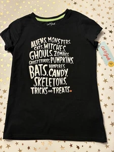 Cat & Jack Girls Black Tricks & Treats Halloween Ghost Stories Tee Size M (7/8) - Picture 1 of 10