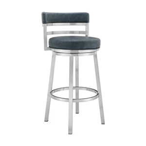 Armen Living Madrid Contemporary Barstool in Brushed Stainless Steel Finish and - Picture 1 of 11