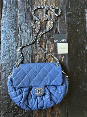 Auth CHANEL Blue Leather Women's Handbag With Silver Hardware - Image 1 of 4