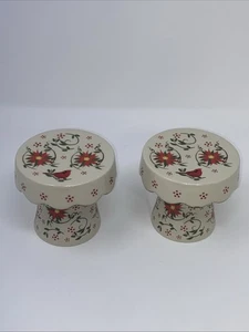 Temp-Tations Cardinal Poinsettia set of 2 Cupcake Stands Pedestals - Picture 1 of 10