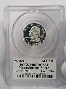 2000-S 25c Silver Proof Massachusetts Washington Quarter PCGS PF69 PR69DCAM - Picture 1 of 4