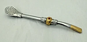 South American Bombilla Decorated Metal Drinking Straw For Yerba Mate Tea - Picture 1 of 9