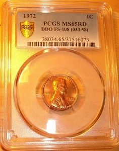 1972 DBLD DIE OBV # 8 (FS-108) EDS Lincoln Cent- PCGS GEM MS-65RED - FREE SHIP - Picture 1 of 9