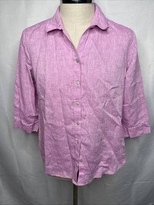 Chicos Talla M 2 Mujer Lino Abotonado Túnica Top Rosa Camisa Manga Larga Foto 1 de 4