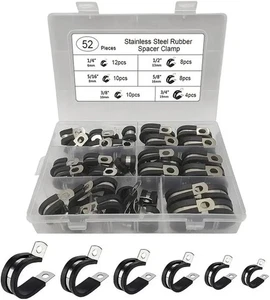 52pc Rubber Cushion Insulated Clamp Stainless Steel Cable Clamps Assortment Kit - Picture 1 of 4