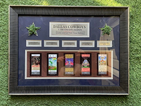 Dallas Cowboys Framed Replica Super Bowl Ticket & Texas Stadium Turf COA 15.5x21 Cover