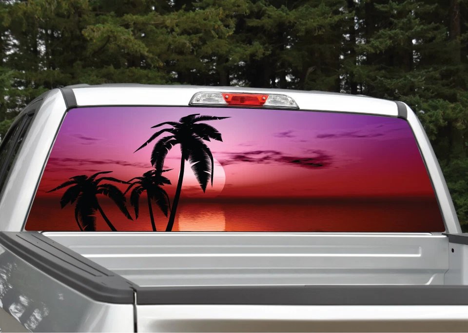 Наклейка на заднее окно Beach Palm Trees No11 тропический закат графика для внедорожника грузовика - Изображение 1 из 1