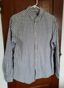 MERONA Men's M Gray White Check Long Sleeve 100% Cotton Button Down Shirt - Picture 1 of 3