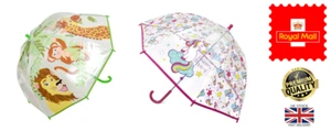 Nuovo ombrello Drizzles Bambini Safari Unicorno Molleggiato Cupola Trasparente Antipioggia - Foto 1 di 11