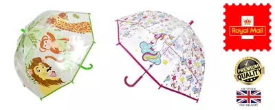 Nuovo Ombrello Drizzles Bambini Safari Unicorno Molleggiato Cupola Trasparente Antipioggia • 8.07€
