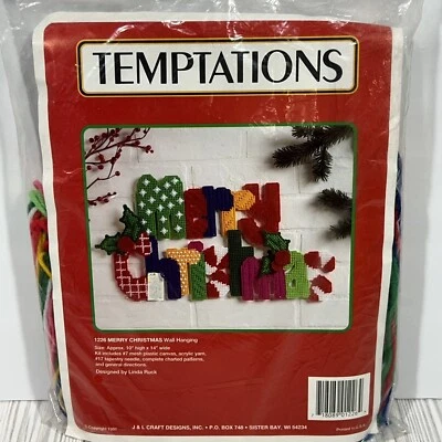 Temptations Merry Christmas Plastic Canvas Needlepoint Wall Hanging Kit 1226 J&L - Image 1 of 4