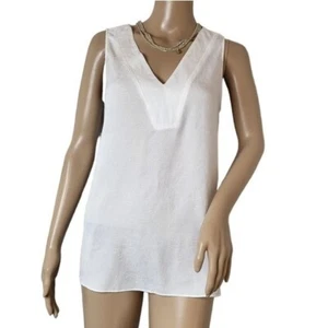 NYDJ Womens V Neck White Sleeveless Blouse Blouse Minimalist Basic Work Career - Picture 1 of 5