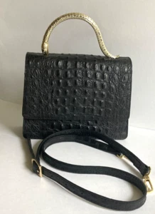 House of Harlow 1960 italienische Leder Umhängetasche Handtasche Krokoprägung/Schlange schwarz - Bild 1 von 16