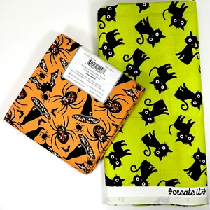 Create It Halloween Fabric 2 Pieces - 1yd Orange Witch Hats & 3/4yd Black Cats - Picture 1 of 13