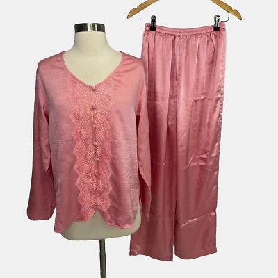 Juego de dos pijamas Victorias Secret de colección etiqueta dorada rosa satinado encaje talla M Foto 1 de 4