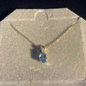 VTG 2.48 Ct Blue Topaz & CZ 14K Yellow Gold Filled Pendant Necklace 18" NOS - Picture 1 of 9