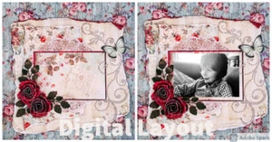 LAYOUT DIGITALE - Rose rosse e farfalle vintage shabby chic pagina album JPEG - Foto 1 di 5