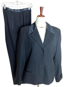 Vintage Lord & Taylor Women's 2 Pc Black Pant Suit Luxurious Pure New Wool Sz 16 - Picture 1 of 11