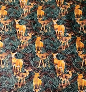 Deer and Leaves Does Fawns Print 1 Yard 44" wide 100% Cotton Fabric - Picture 1 of 2