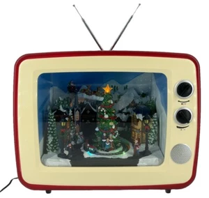 Moments In Time CHRISTMAS RETRO TV SCENE Animated & Lights w/ Adapter No Music - Picture 1 of 16