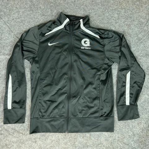Georgetown Hoyas Mens Jacket Small Gray White Nike Sports Zip Logo NCAA Softball Cover