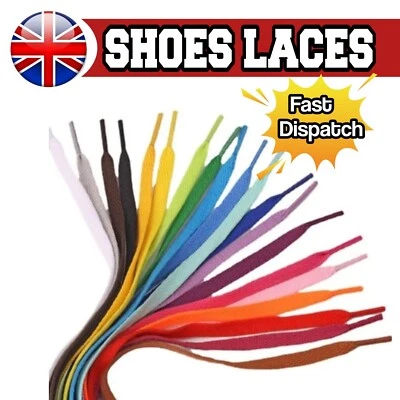 Flat Shoe Laces for Trainers or Boots Shoes 8mm Wide Black White or Colour Laces - Image 1 of 4