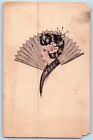 Kirksville Missouri MO Postcard Pretty Woman With Flower Fan 1909 Antique Posted