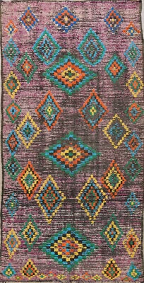 Antigua alfombra oriental tribal marroquí 5x9 hecha a mano de lana Foto 1 de 4